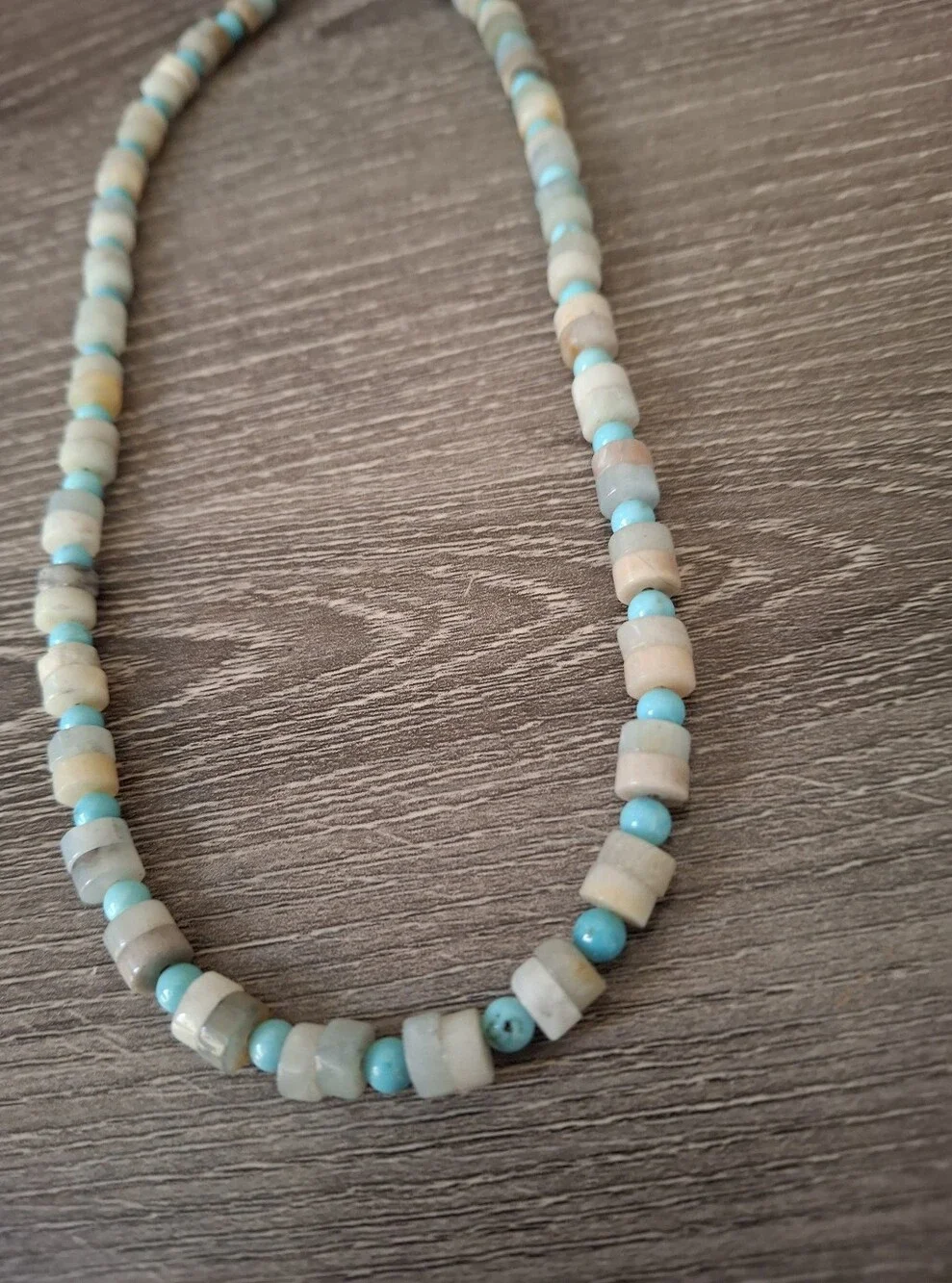Heishi Amazonite And Turquoise Natural Stone Beads Sterling Silver 16